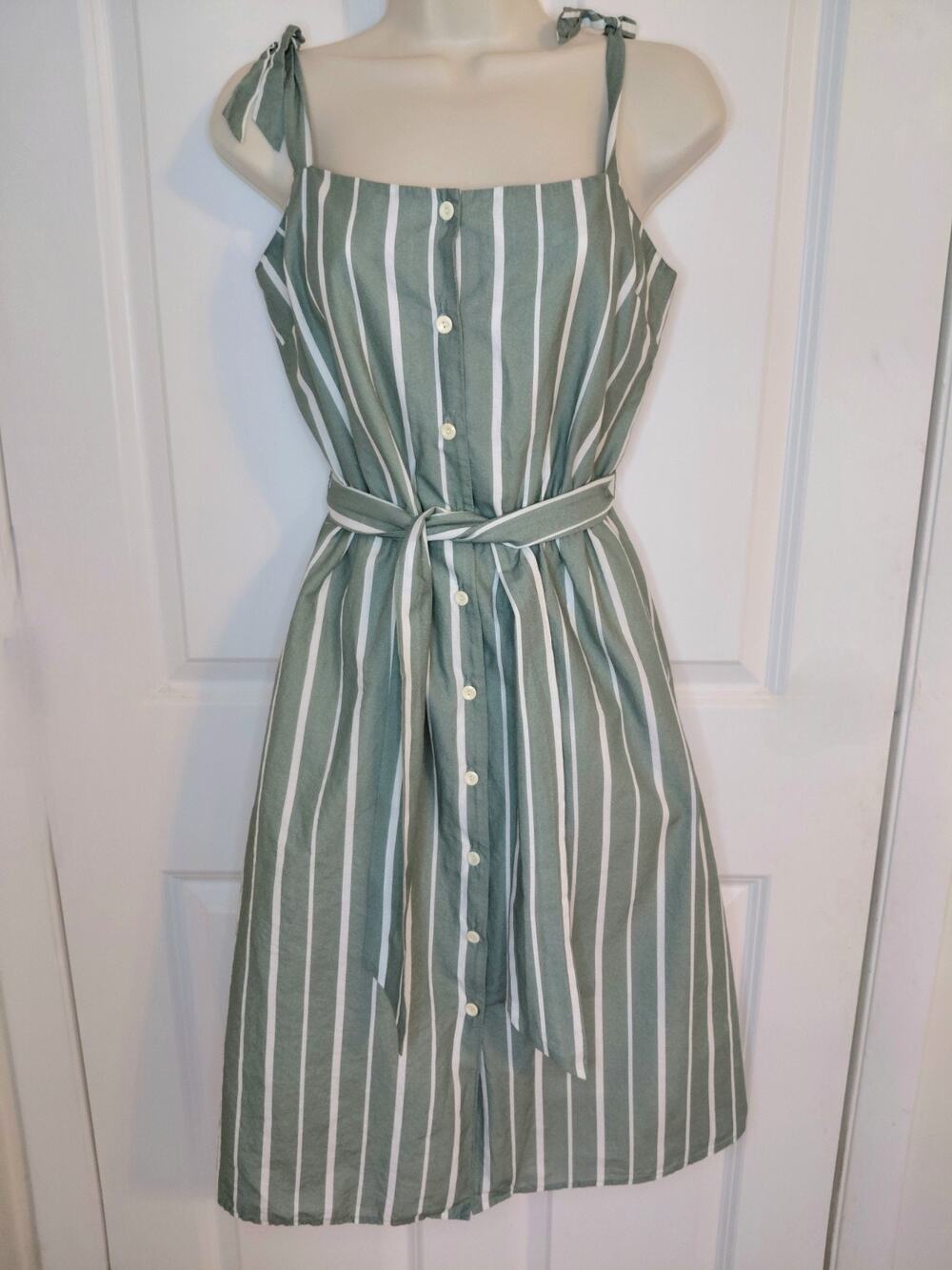 AMOUR VERT Elisette Organic Cotton Stripe Midi Dress Green White S Made In USA